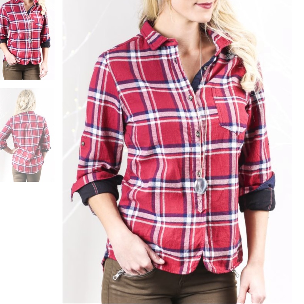 Jachs Girlfriend Red Plaid Flannel Shirt